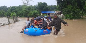 अविरल वर्षाका कारण बर्दियाको ठाकुरबाबामा ४३ घर डुबानमा, १२ जनाको उद्धार