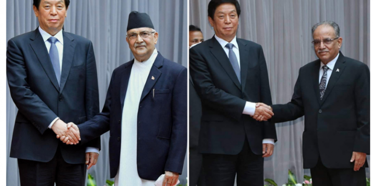 नेपाल भ्रमणमा रहेका चिनियाँ जनकंग्रेसका अध्यक्ष लीसँग पूर्वप्रधानमन्त्रीद्वय ओली र प्रचण्डबिच भेटवार्ता